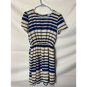 CHARMING CHARLIE WOMENS SIZE LARGE L DRESS BLUE WHITE STIPES SHORT SLEEVE 14